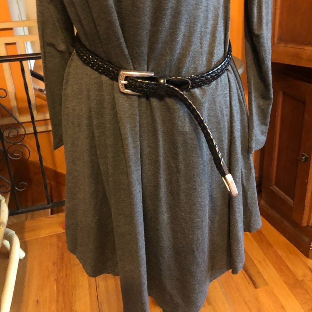 Braided 100% black leather belt. 41” in length